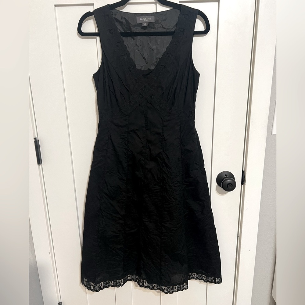 Liz Claiborne Black Cotton Dress With Lace Lined Size 4 Side Zip Y2K